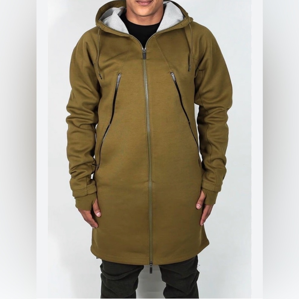 AIR JORDAN Sz S Nike Teck Zip Up Hooded Dual PoketsbLong Line Jacket